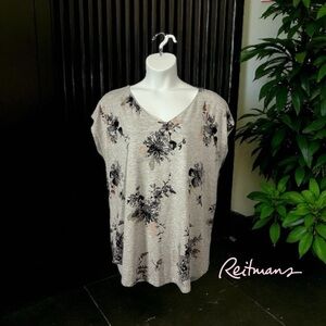 Reitmans, Floral Plus-Size Top, XXL, Gray